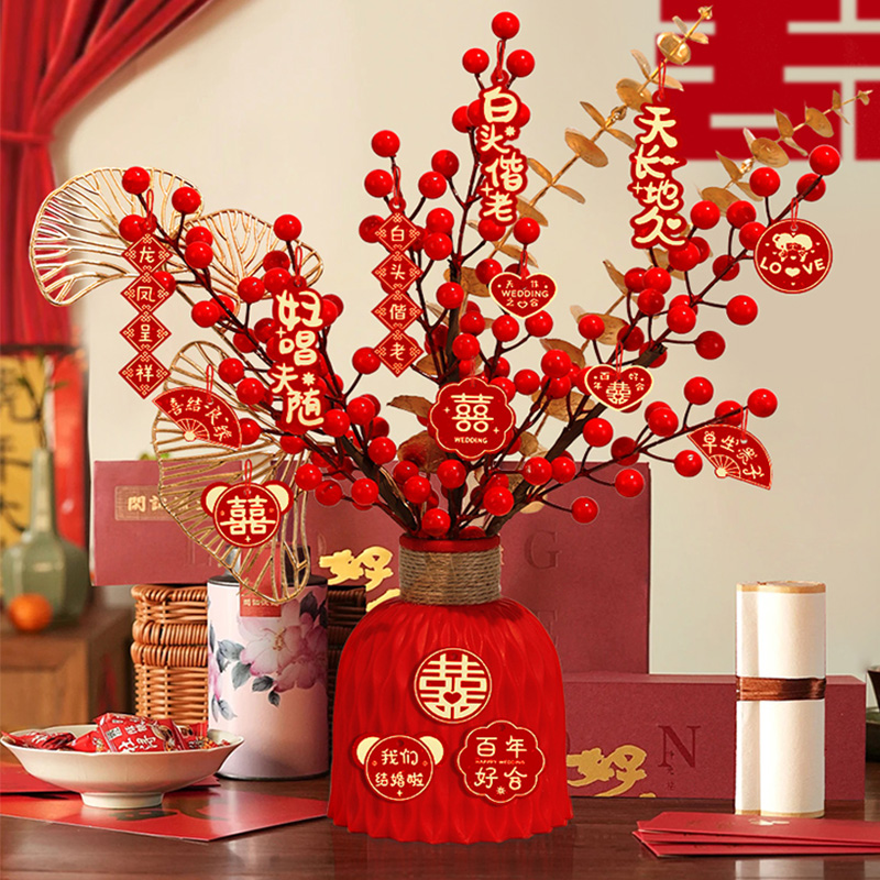 礼福桶婚房布置红果摆件