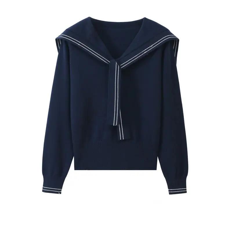 百搭款秋冬海军领长袖针织衫毛衣女新款学院风减龄宽松显瘦上衣