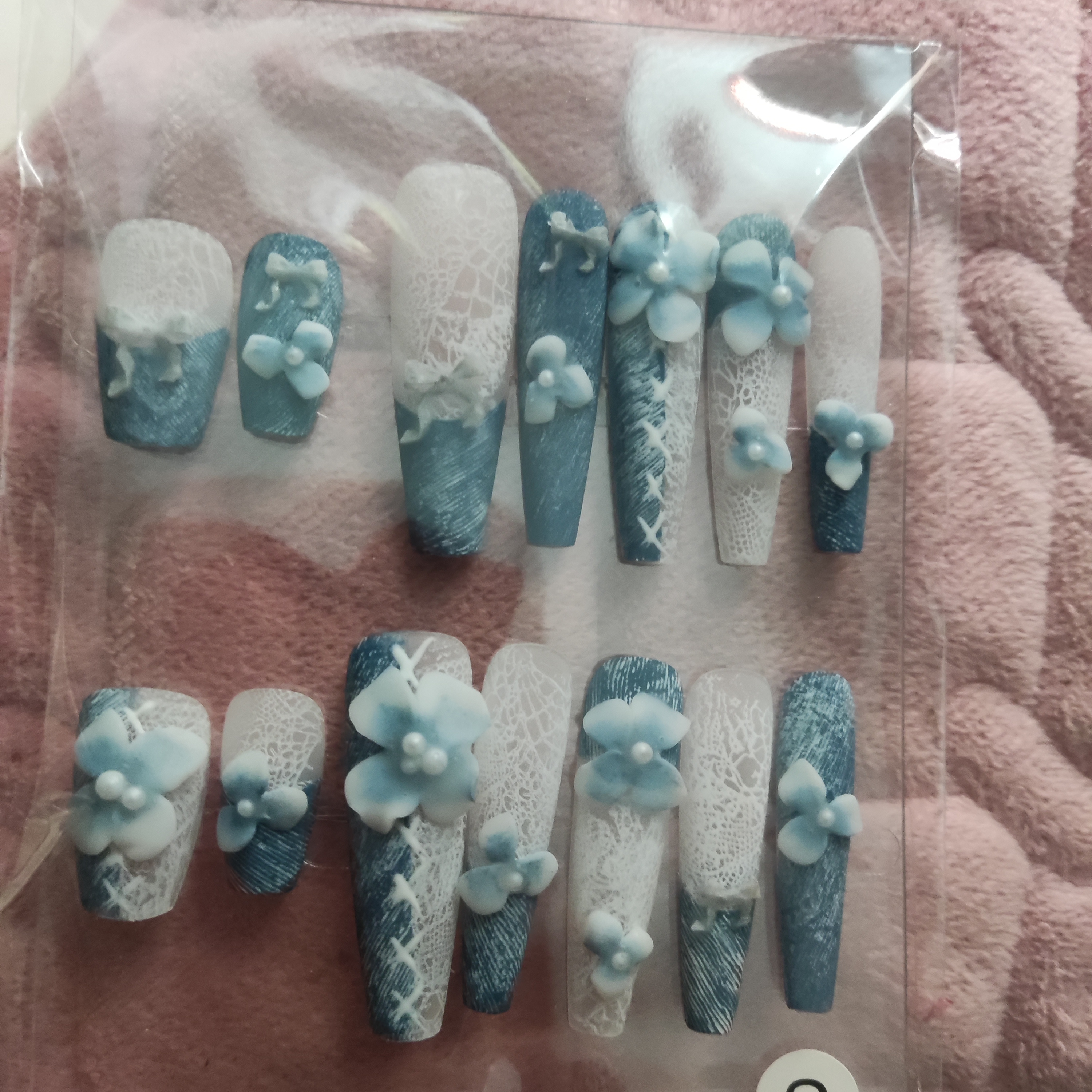 纯手工穿戴甲雕花工艺牛仔14指游戏甲