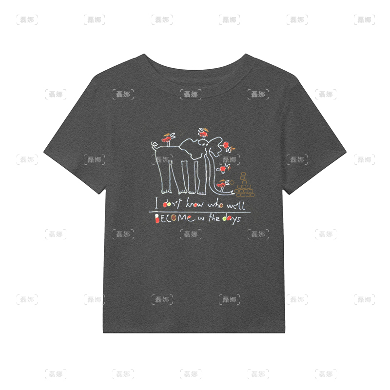 【欢乐小象】趣味绣花短袖t恤女夏季韩版学生半袖正肩休闲百搭上衣