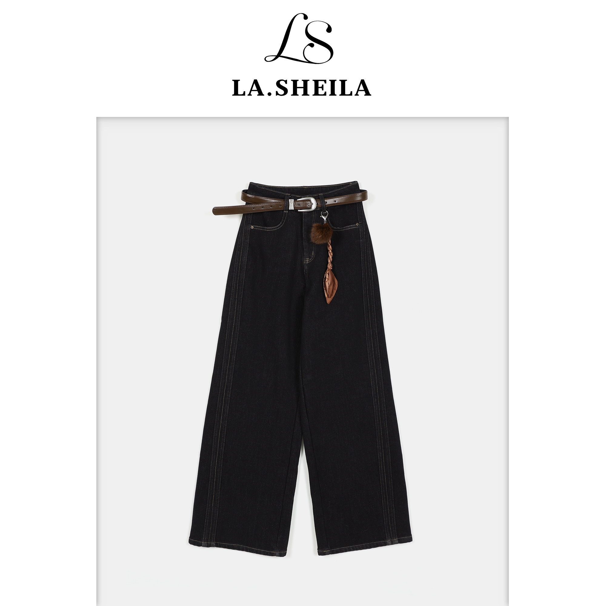 LA.Sheila“荷叶小金条”送腰带 毛球阔腿牛仔裤254-KZ/1024-1658