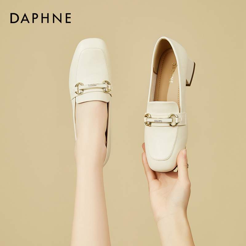 达芙妮法式乐福鞋女款2025新款夏季百搭女士小皮鞋一脚蹬粗跟单鞋