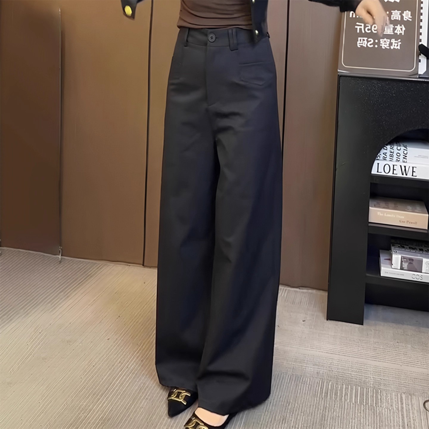 黑色休闲西装裤女2025年秋冬新款大码胖mm高腰显瘦垂感拖地阔腿裤
