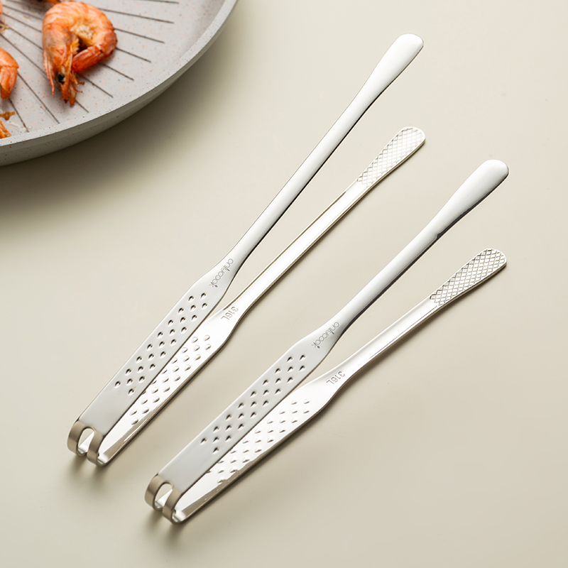 onlycook316L不锈钢烤肉夹子加长款防烫食物夹专用烧烤夹煎牛排夹