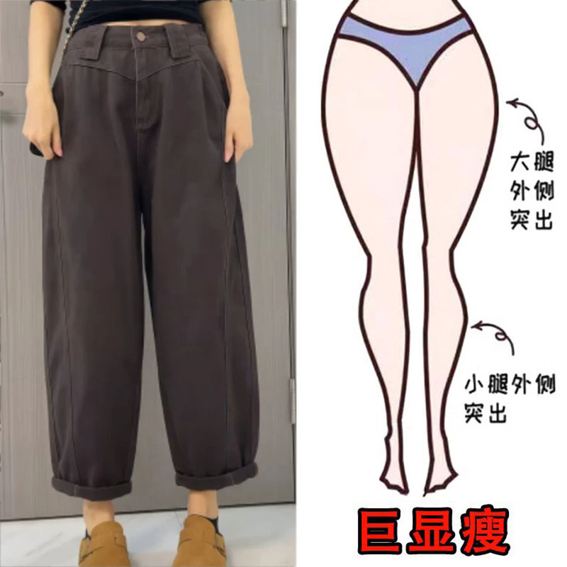 早秋新款大码女装高腰复古口袋设计直筒牛仔裤梨形身材显瘦九分裤