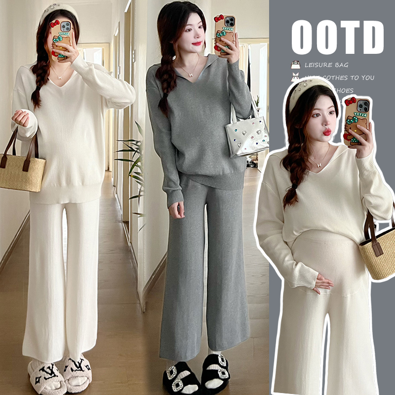 孕妇装2025新款网红孕妇套装春秋款宽松两件套托腹阔腿裤孕期穿搭