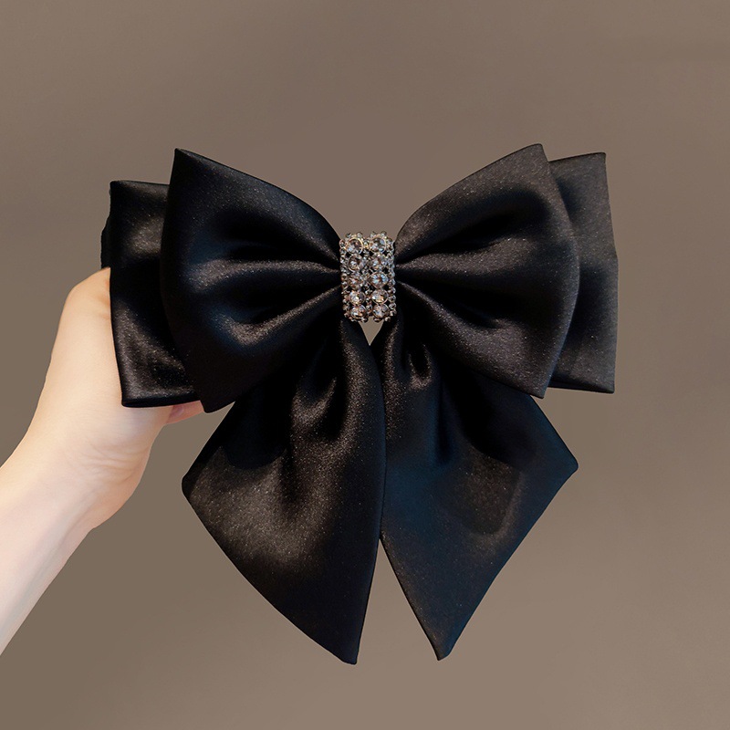玫瑰的故事黄亦玫同款高级感缎面水钻蝴蝶结弹簧夹发夹发卡