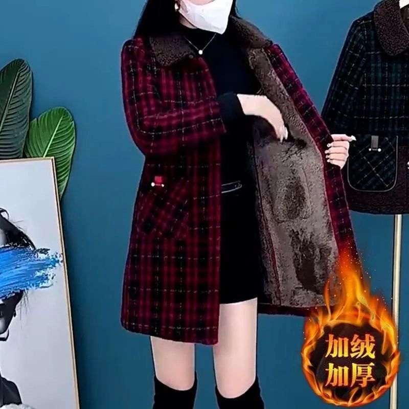 秋冬洋气时尚新款加绒加厚中长款外套女装气质高档显瘦大气妈妈