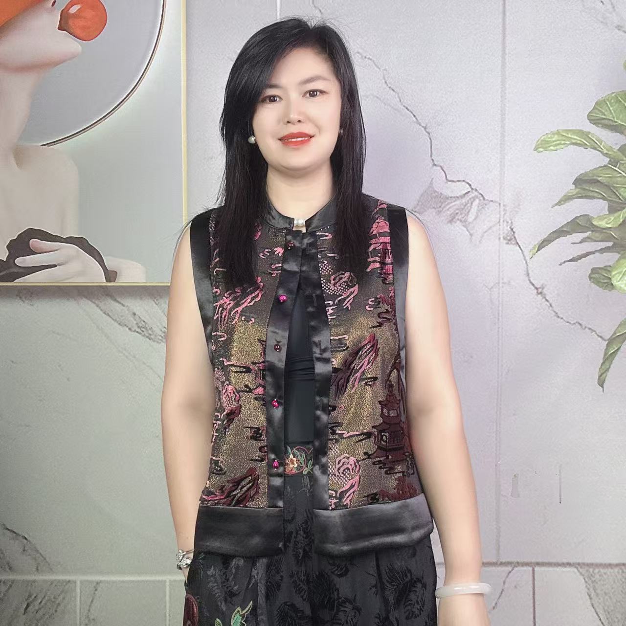 原创民族风双面穿金丝植绒马甲【黄鹤楼】优雅宽松型高档复古马夹