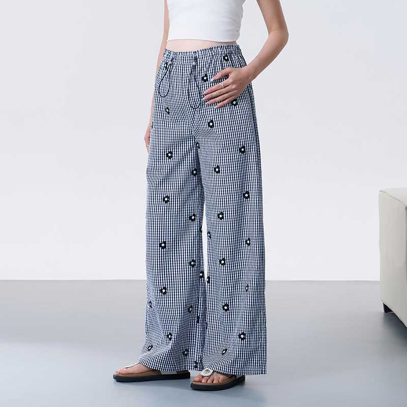 孕妇阔腿裤子夏季薄款外穿2025新款小个子格子长裤夏装
