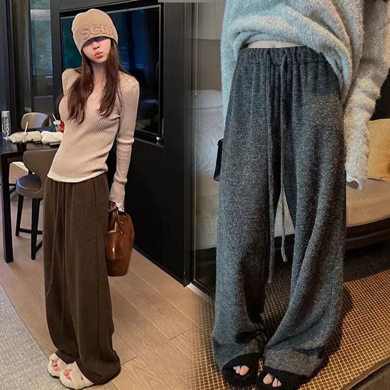 女装2026春秋款外穿休闲显瘦时尚窄版阔腿裤高腰磨毛慵懒感长裤子