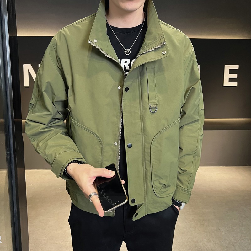 帅气工装外套男春秋季2025新款立领纯色夹克衫潮流百搭上衣服潮牌