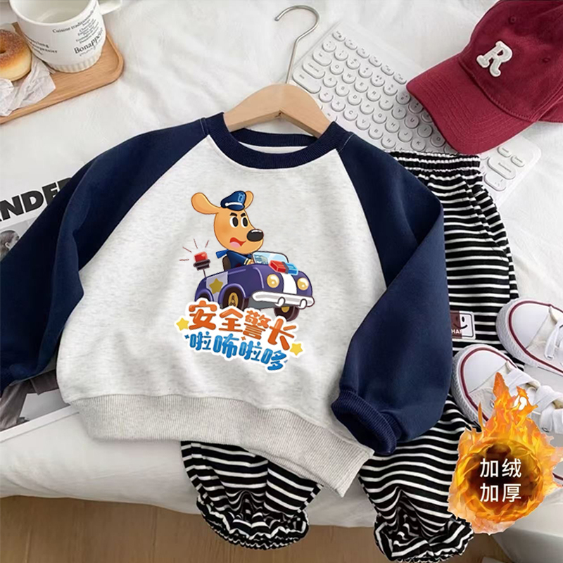 拉布拉多警长男女童装加绒卫衣2025新款插肩时尚套头长袖休闲上衣