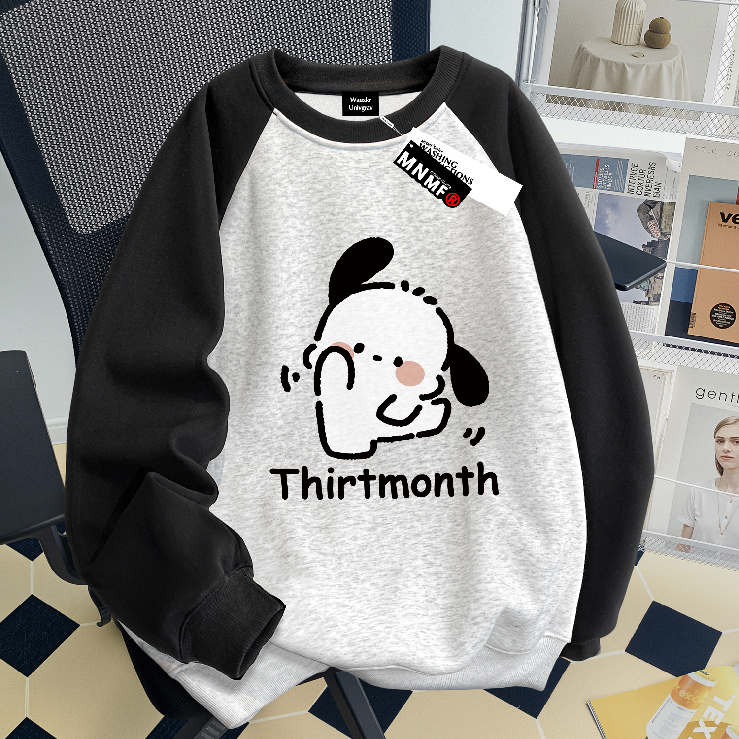 2025秋季新款女童插肩圆领卫衣卡通帕恰狗印花中大童学院风上衣服