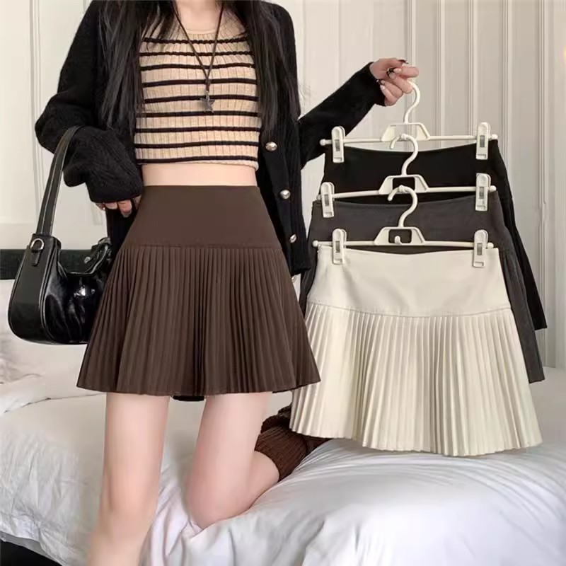 毛呢秋冬新款半身裙宽边松紧腰显瘦百褶裙时尚百搭高腰防走光短裙
