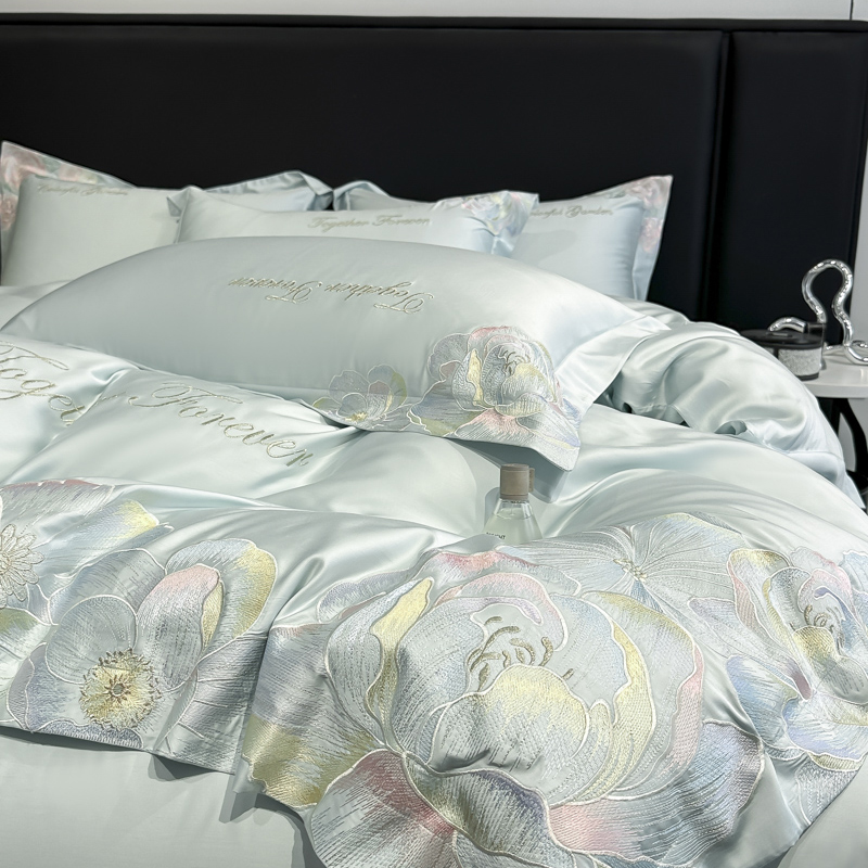 轻奢A类200支长绒棉四件套纯棉100%全棉高档适合裸睡刺绣被套床单