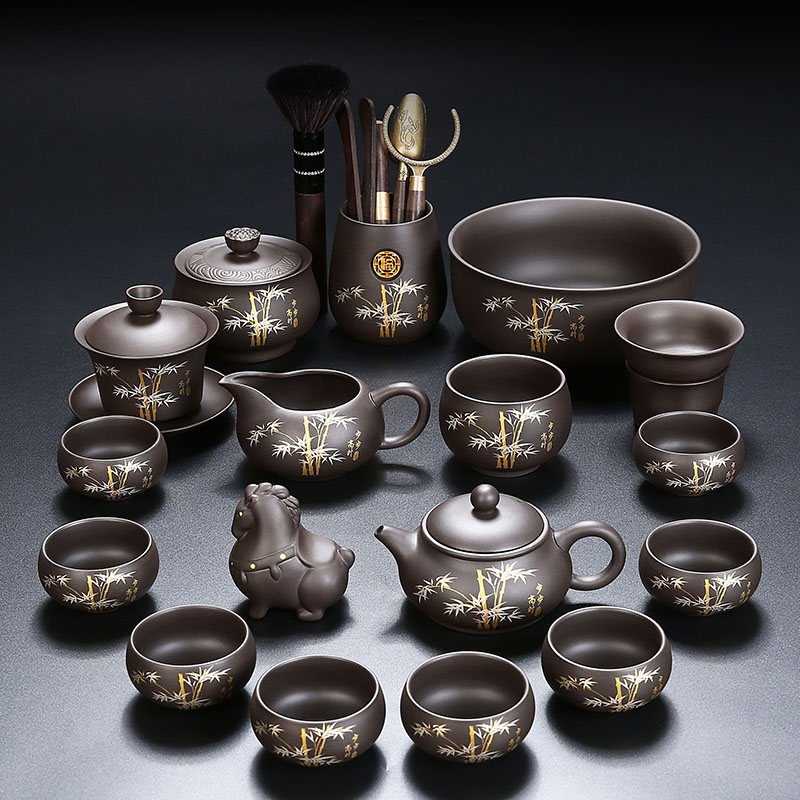 紫砂茶具套装新款家用会客功夫茶壶茶杯复古中式高端全套茶道器具