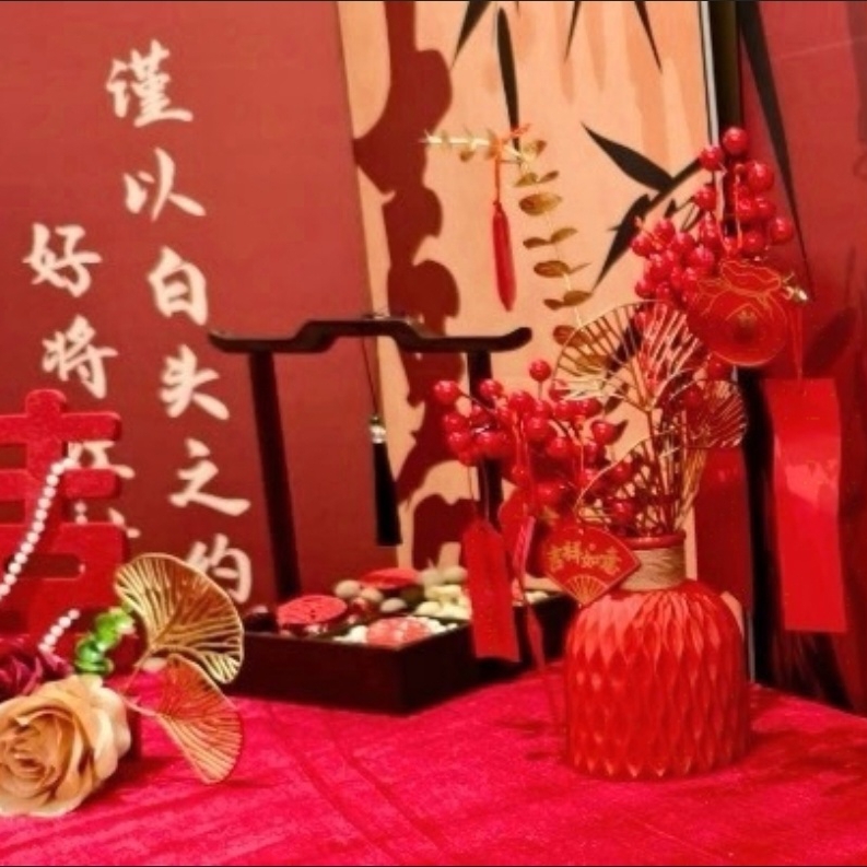 新中式四宫格竹木订婚摆件果盘干果零食坚果分格盒中式设计高颜值
