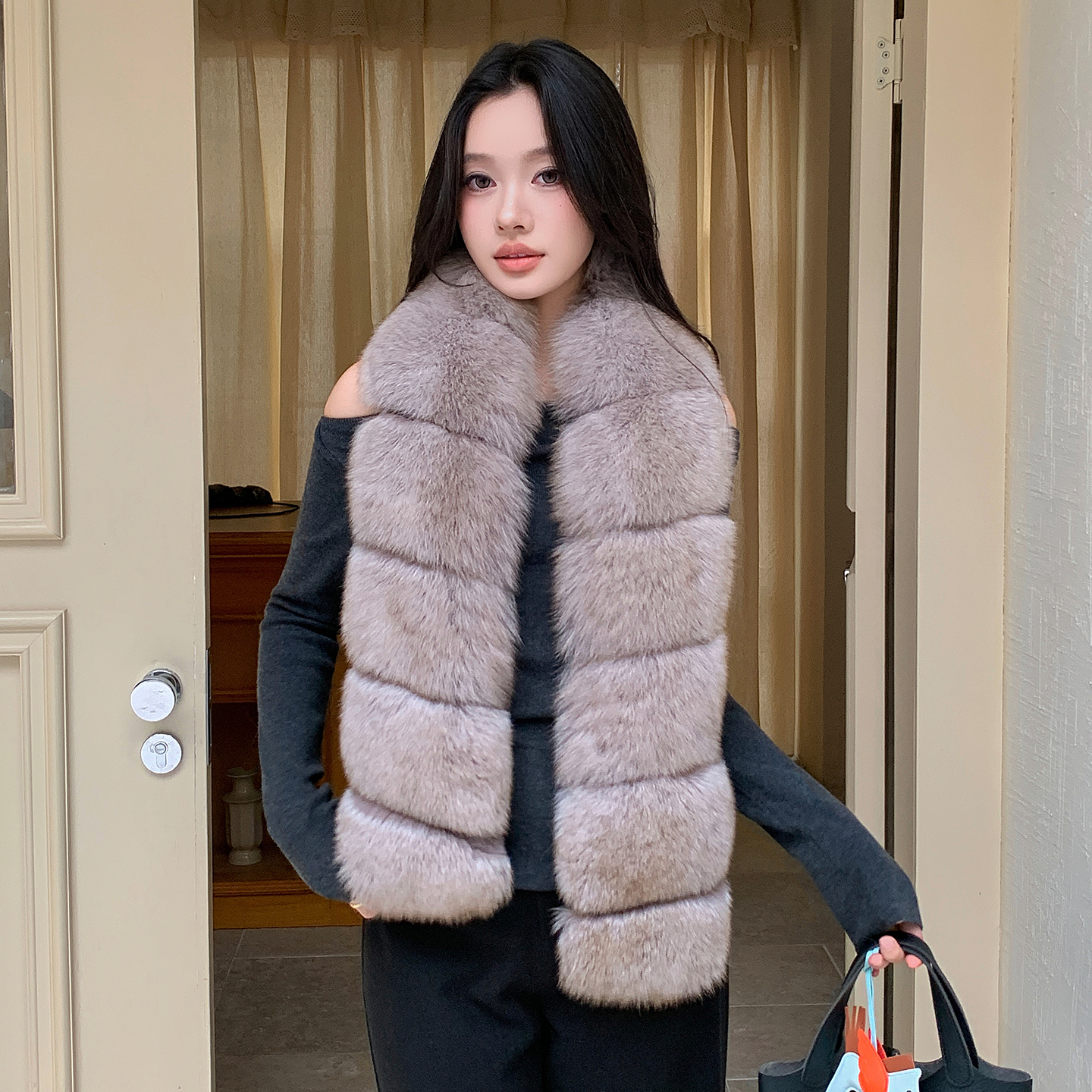 2025新款时髦洋气单品 狐狸毛高定染色皮草围巾女 气质皮草披肩