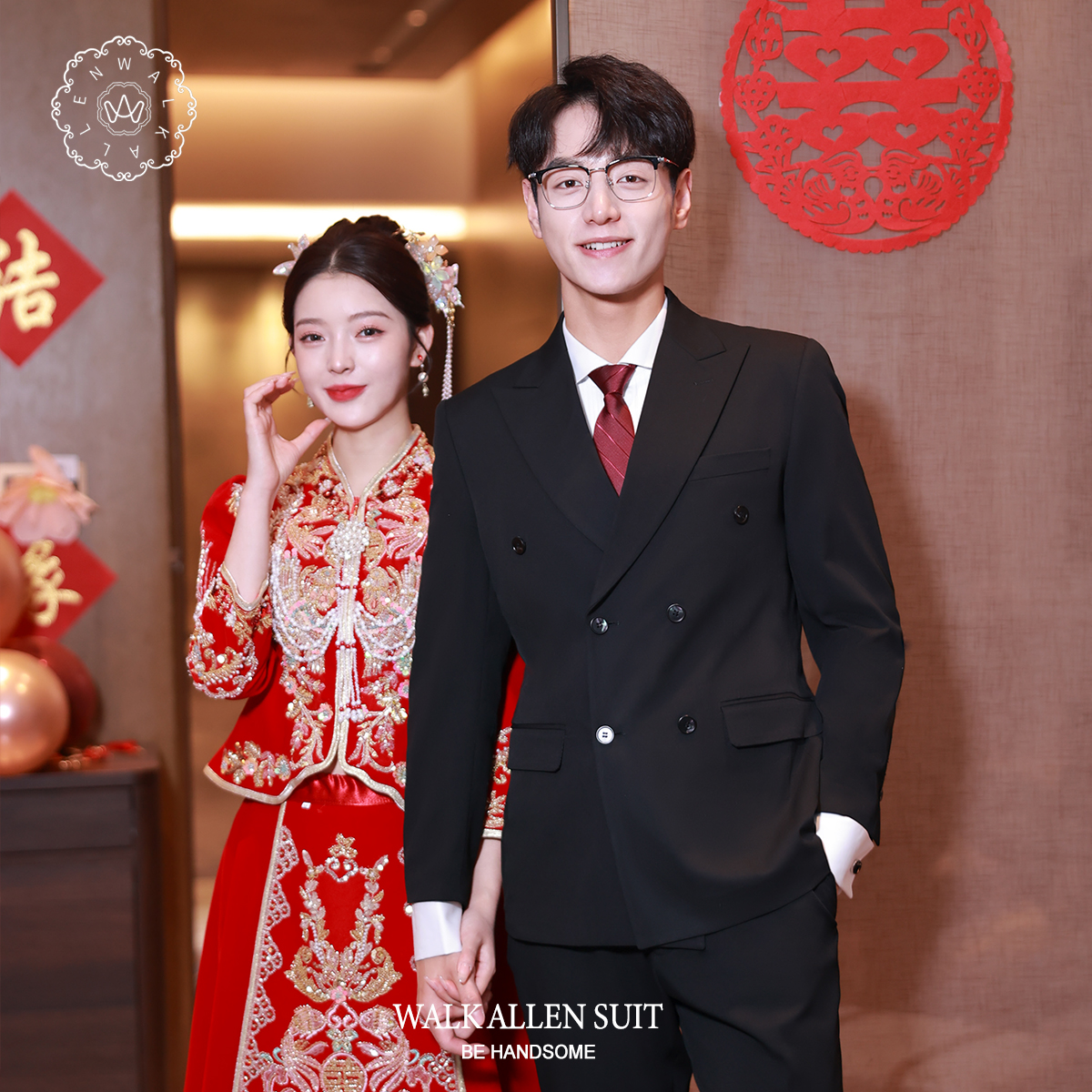 西装套装男新郎结婚订婚礼服新款英伦西服两件套高端商务职业正装