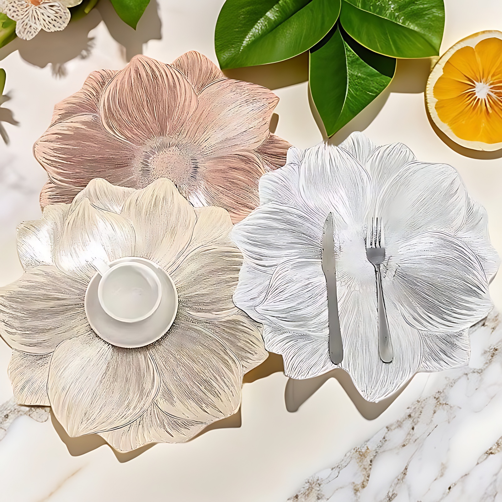 【新疆包邮】轻奢荷花防滑餐垫PVC隔热垫家用餐盘垫ins风桌垫装饰垫