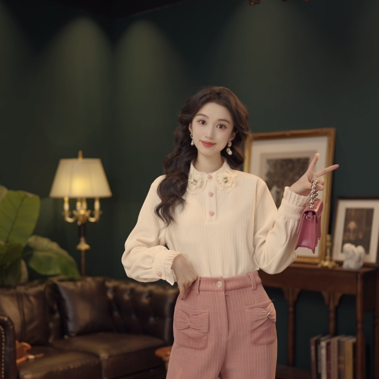 琦琦【花团锦簇】复古港风秋冬厚款休闲百搭衬衫上衣YE0708588