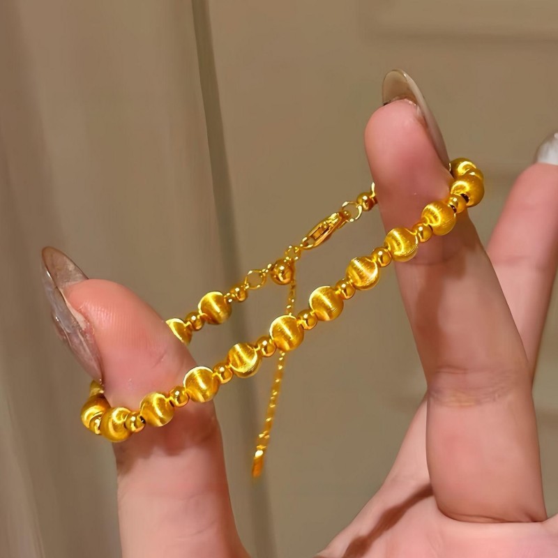 钛钢手链 猫眼纹镭射拉丝圆珠豆豆爆闪鎏金气质气质轻奢闺蜜手链