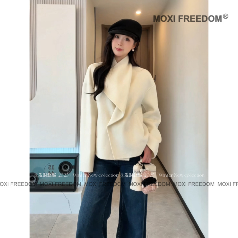 【冬日反叛者】25年秋冬气质纯白色新款休闲短款双面羊毛大衣外套女
