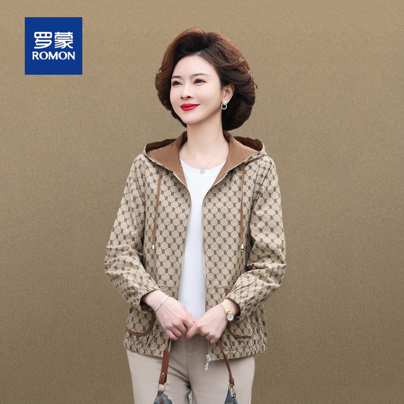 罗蒙中年妈妈秋装风衣外套新款洋气中老年女装春秋夹克薄款上衣女