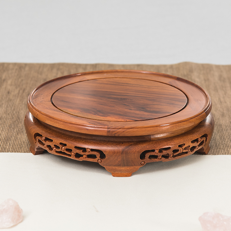 红木圆形底座摆件奇石头茶壶花瓶盆景鱼缸酒坛香炉佛像实木质托架