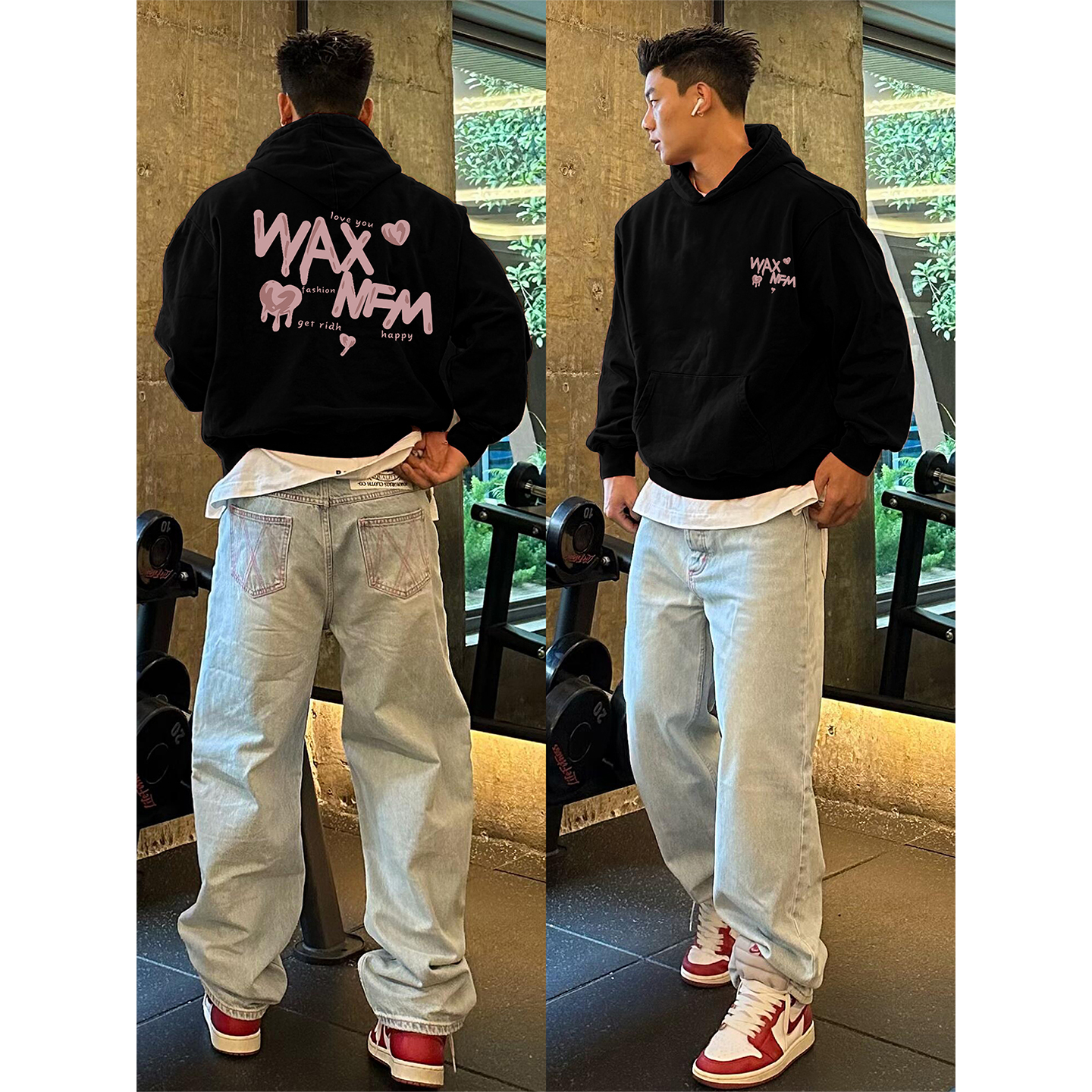 特大码300斤美式字母印花大码连帽卫衣男秋冬季宽松加绒加厚上衣