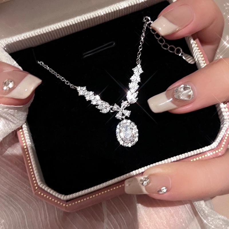 坠链均925银 轻奢满钻银项链女小众设计高级感锁骨链精致百搭时尚