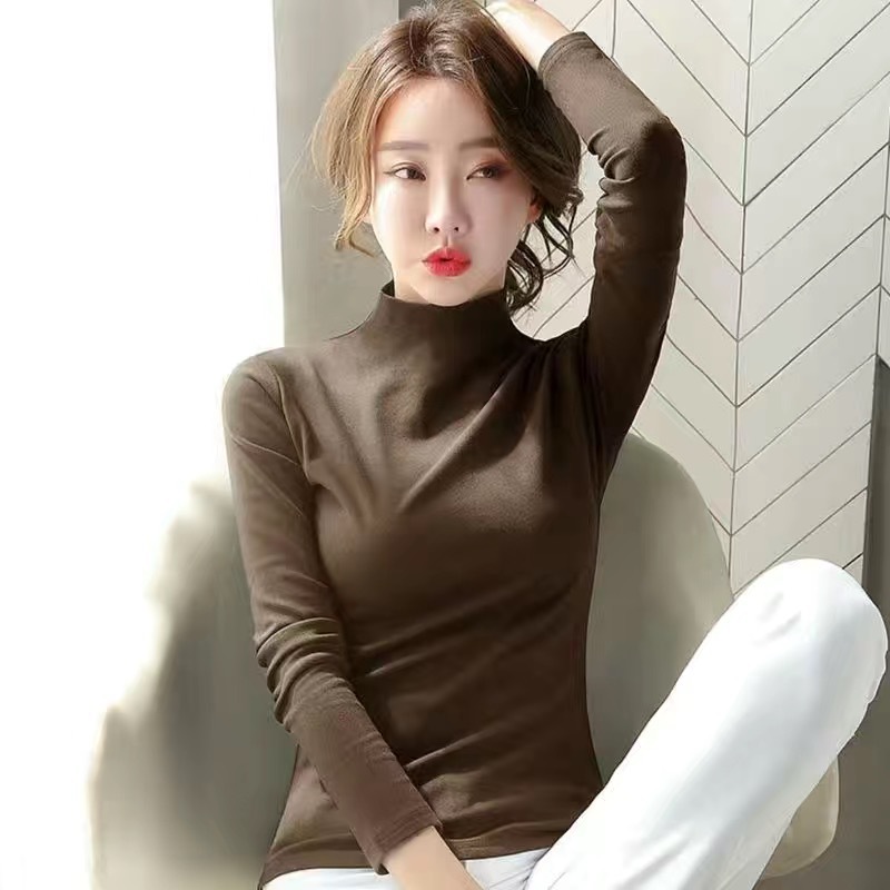 双面德绒半高领打底衫女秋冬内搭春秋洋气2025年新款长袖纯色上衣