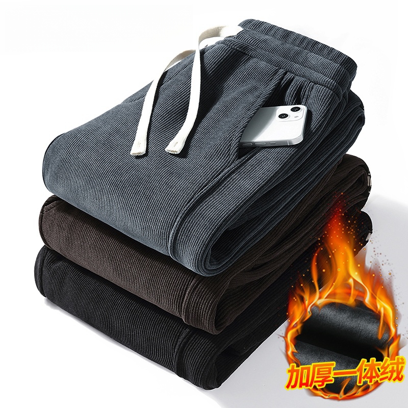 美式灯芯绒休闲裤子男秋冬季青少年潮牌宽松哈伦裤收口束脚运动裤