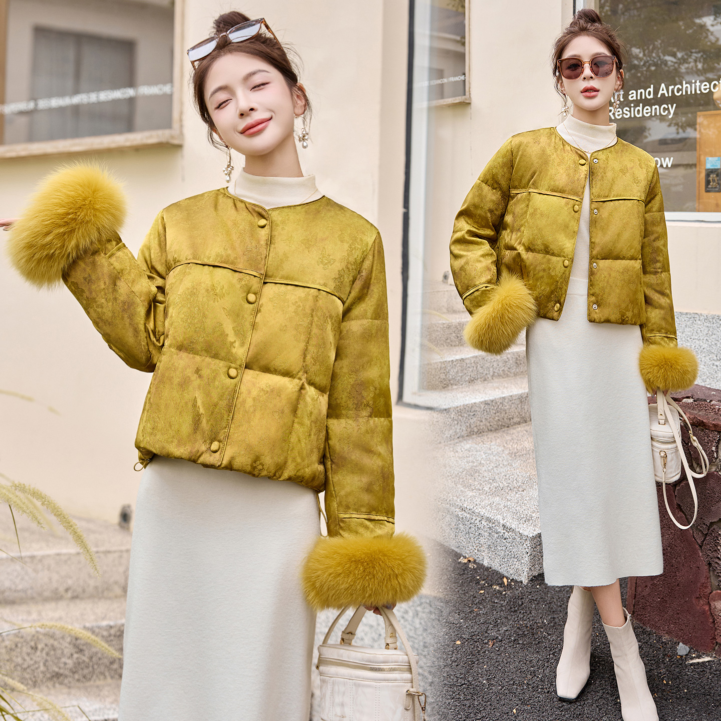 新中式国风复古提花羽绒服女2025冬季新款优雅大气白鸭绒短款外套