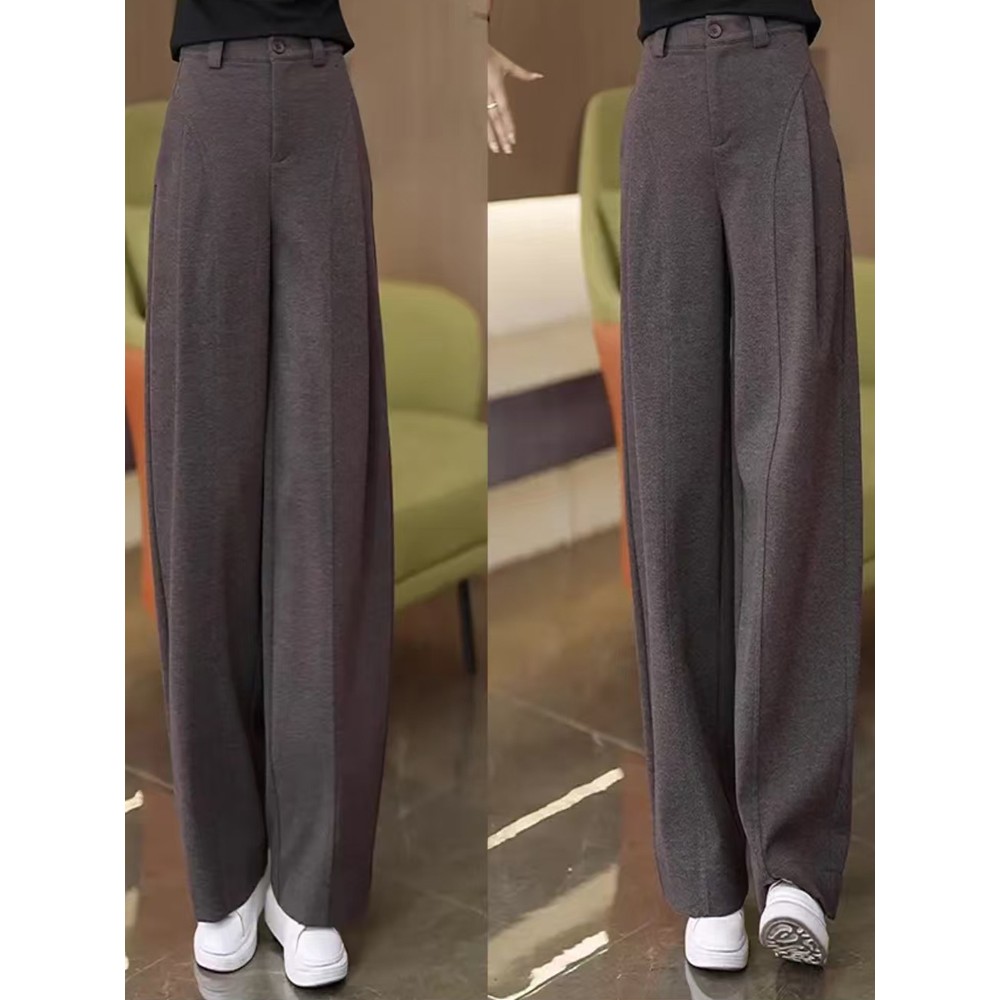 毛呢贝斯直筒弯刀裤子女2025秋冬新款加厚宽松巨好看的裤子休闲裤