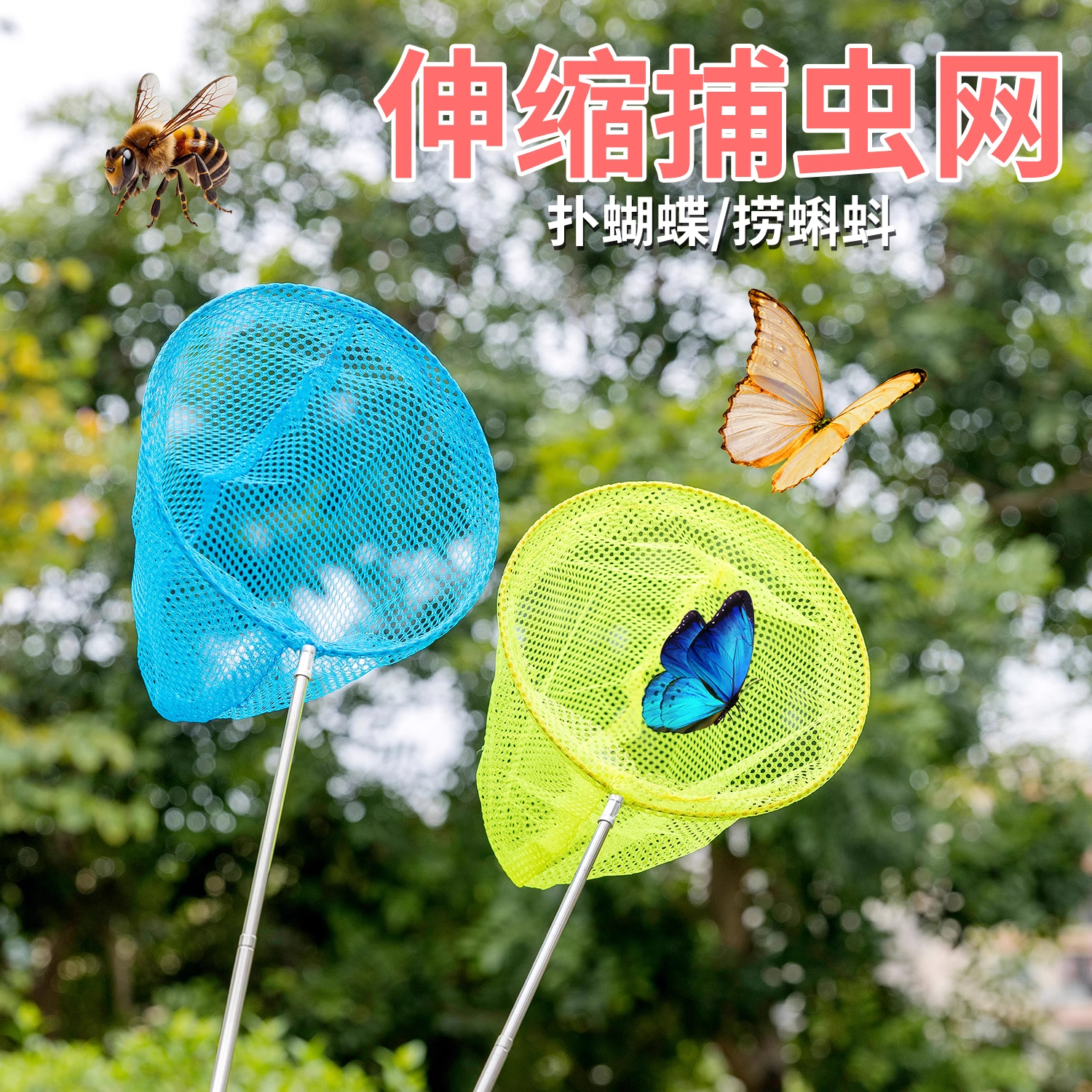 伸缩网儿童捞鱼网伸缩杆捕鱼抄网捕蝴蝶昆虫蝌蚪网兜小孩户外玩具