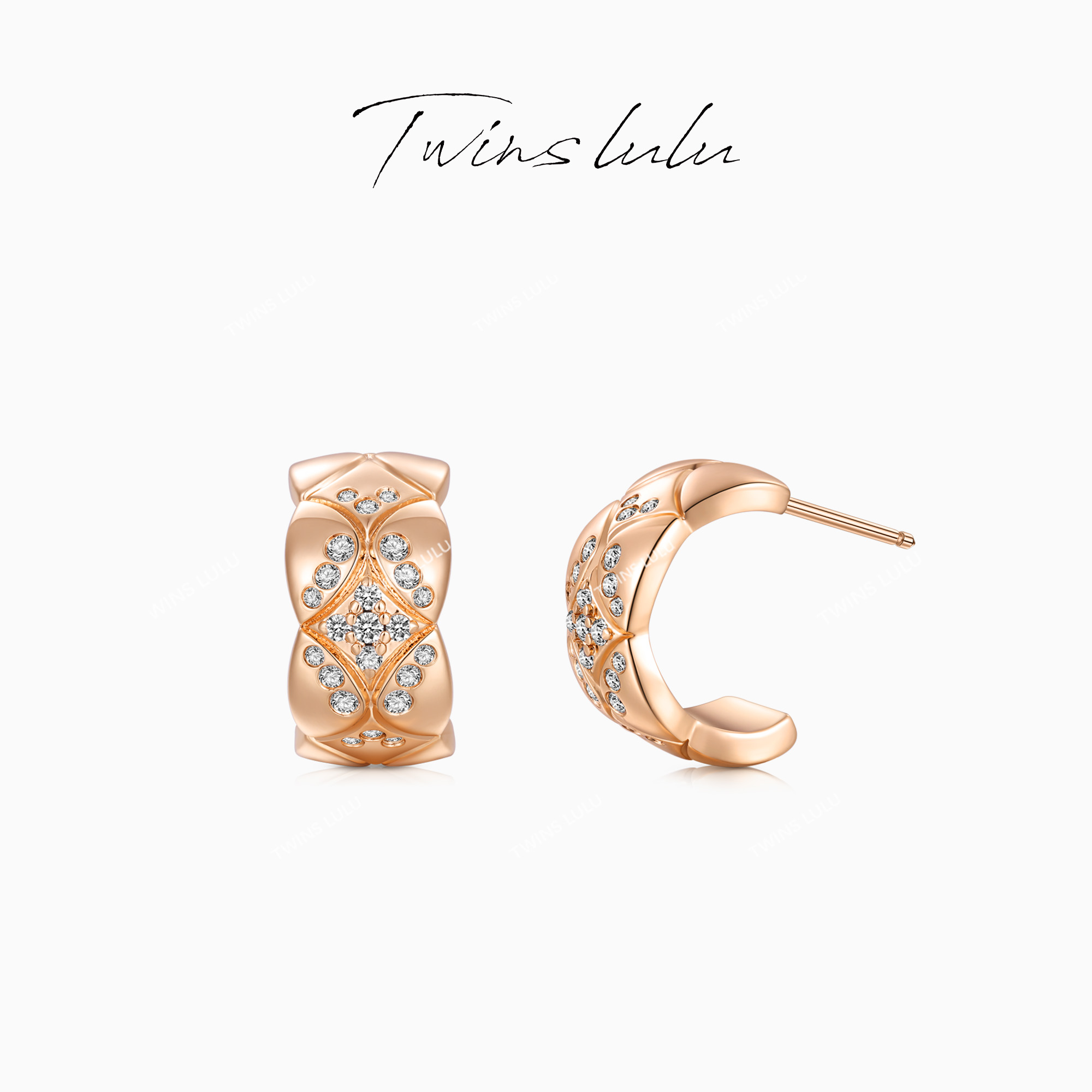 TWINS LULU 流光风 新年款轻奢气质百搭C形菱格纹耳环TSL2355