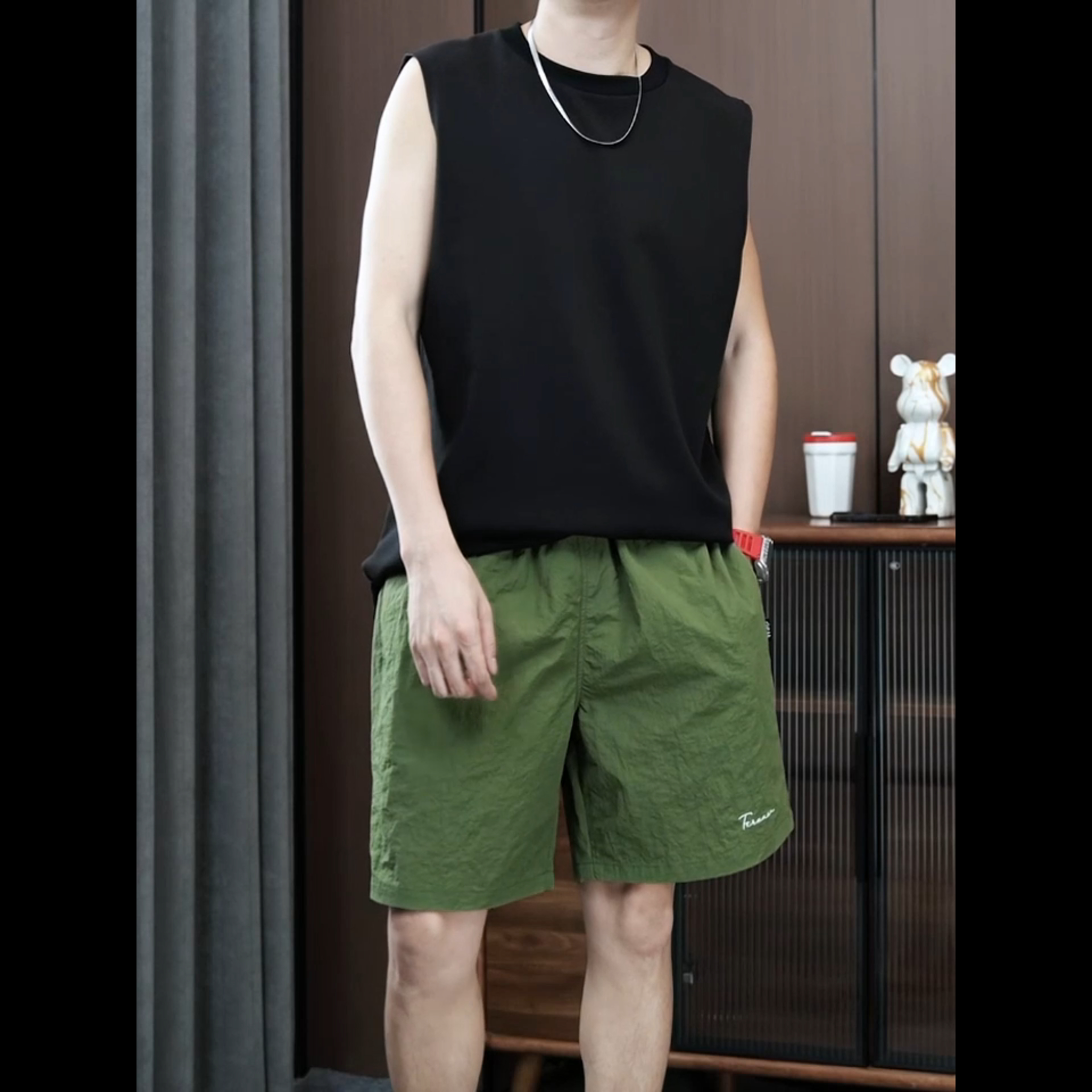 短裤男款夏季运动薄款四分短裤速干裤男生夏天美式休闲刺绣五分裤