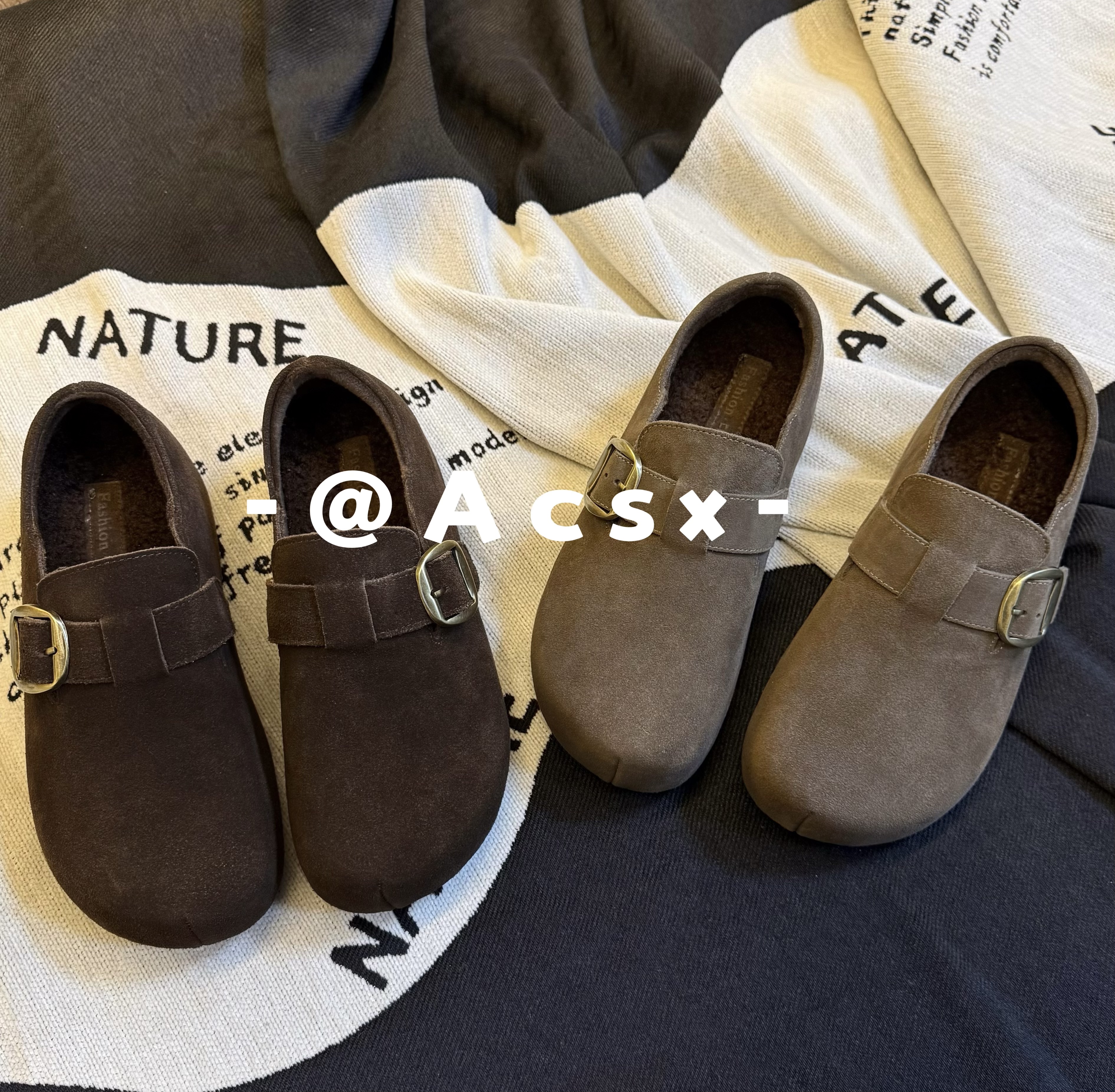 【阿茶】极简主义~头层牛皮/跟高5CM /冬季新款保暖厚底勃肯鞋女