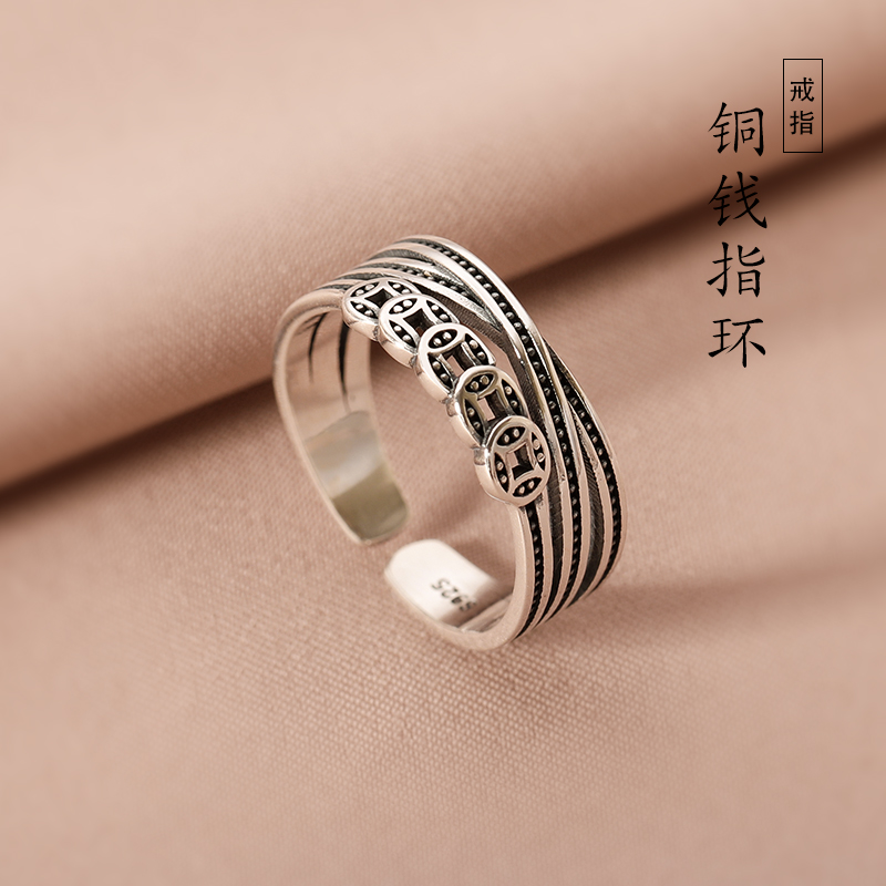 925银戒指 925银交叉铜钱戒指女2025爆款高级小众食指戒指环指戒