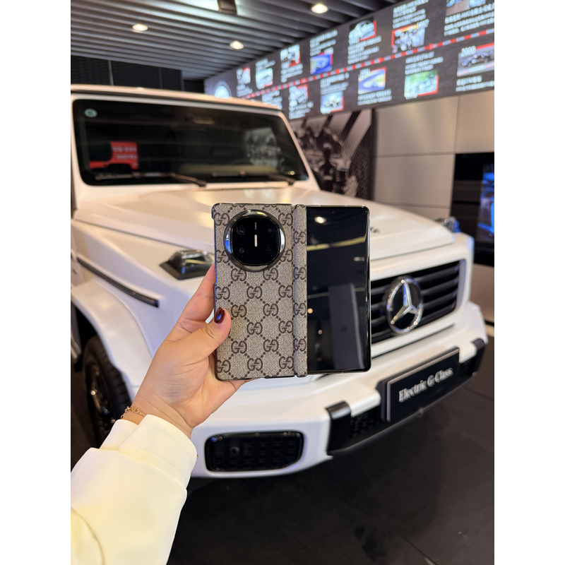 适用于华为Matex6/Matex5时尚压花磁吸中轴折叠手机壳 透明边框