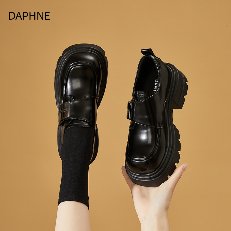 达芙妮厚底乐福鞋女款爆款2025新款黑色小皮鞋女ins潮牌百搭增高