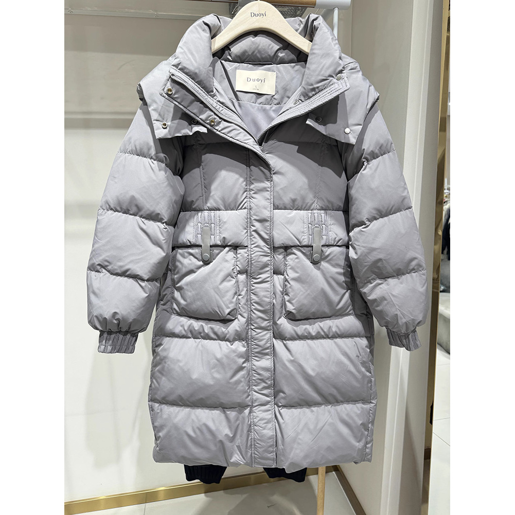 朵以2025冬季新款时尚百搭立领连帽保暖中长款羽绒服39DD911100