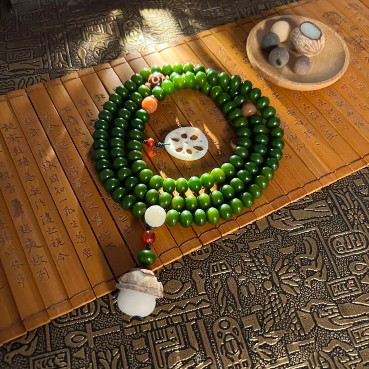 玲珑 佳偶天成 绿菩提算盘珠多圈 蘑菇 藕片文玩好物