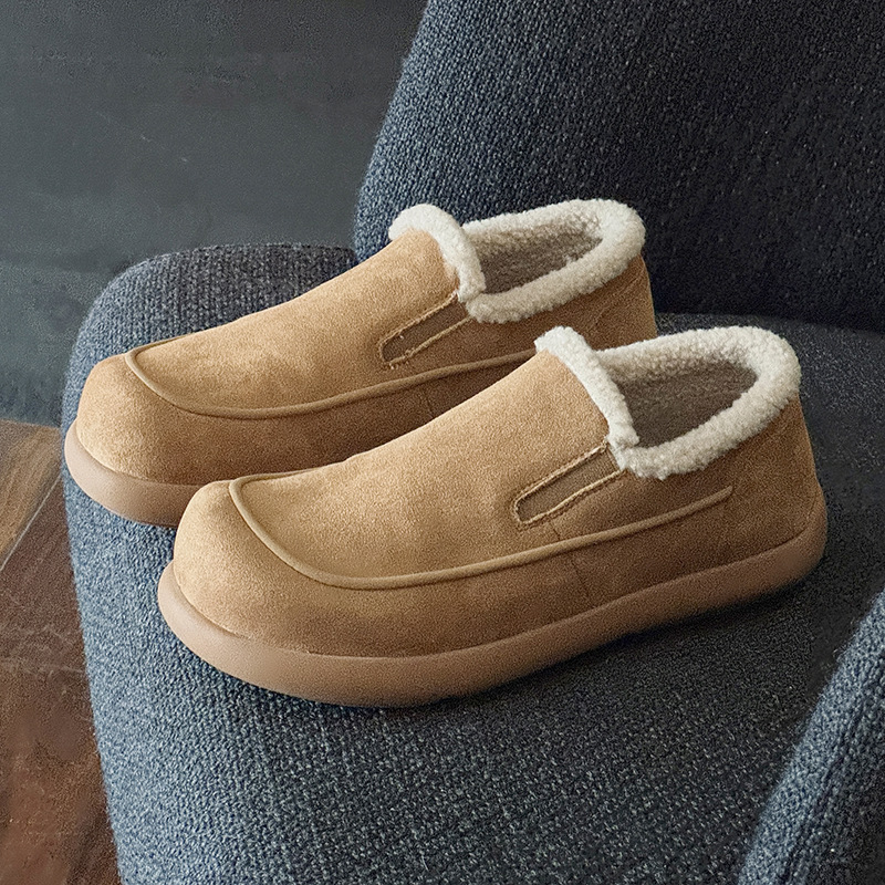 冬季加绒雪地靴男平底套脚乐福鞋通勤休闲男鞋懒人保暖棉鞋加绒男