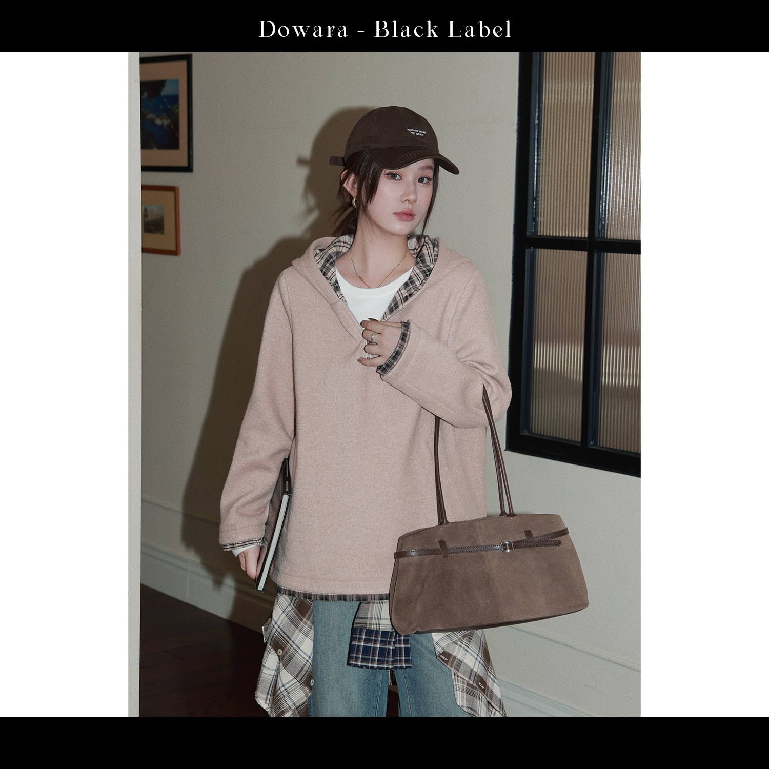 现货大婉酱黑标【粉雪衫】绵羊毛假两件拼接连帽卫衣拉链上衣0316D