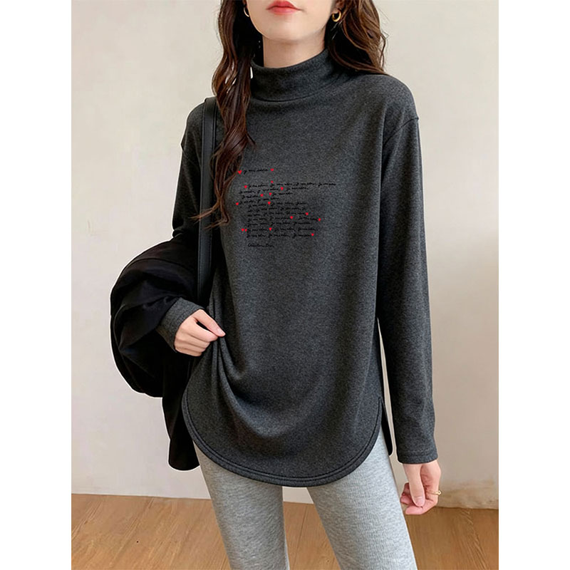 半高领正肩双面德绒保暖中长款遮臀弧形下摆搭配鲨鱼裤长袖上衣