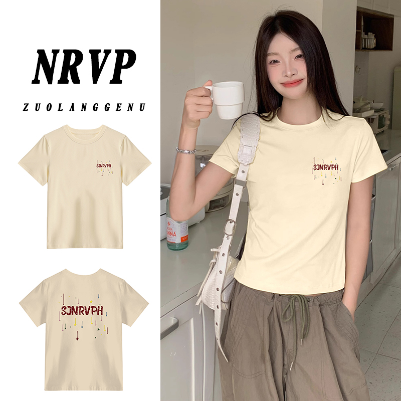 修身胖mm大码女装高弹力棉圆领上衣正肩小众百搭显瘦短袖T恤衫女