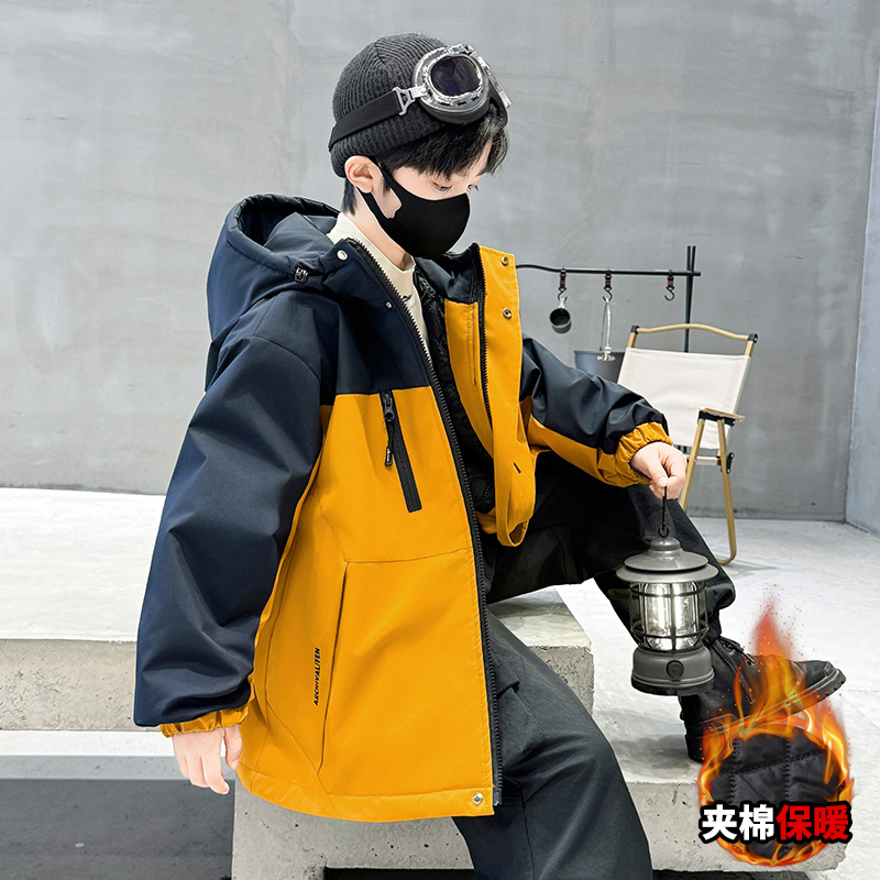 男童夹棉外套秋冬款6-12岁潮款中大童男孩二棉儿童冲锋衣加棉加厚